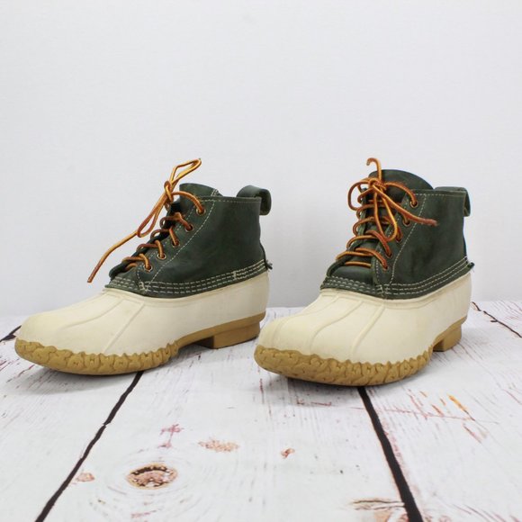 LL Bean 6" Green White Leather Unlined Gumshoe Ankle Duck Boots Size M 8 L 10 - Picture 2 of 9